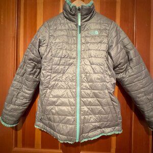 [The North Face] Gray and Teal Reversible Puffer Jacket - Size XL (18)